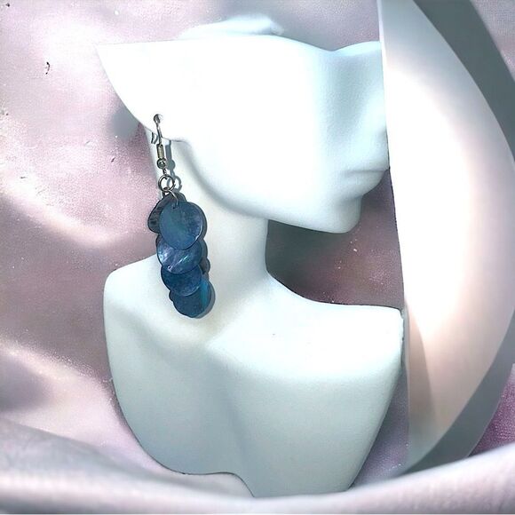 Vintage l Seashell Dangle Earrings l 3” l Blue/Orange l Hook l EUC - Picture 5 of 12